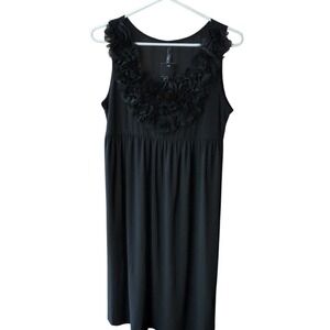 NWT Black‎ Sleeveless Dress with Floral Neckline, Large.